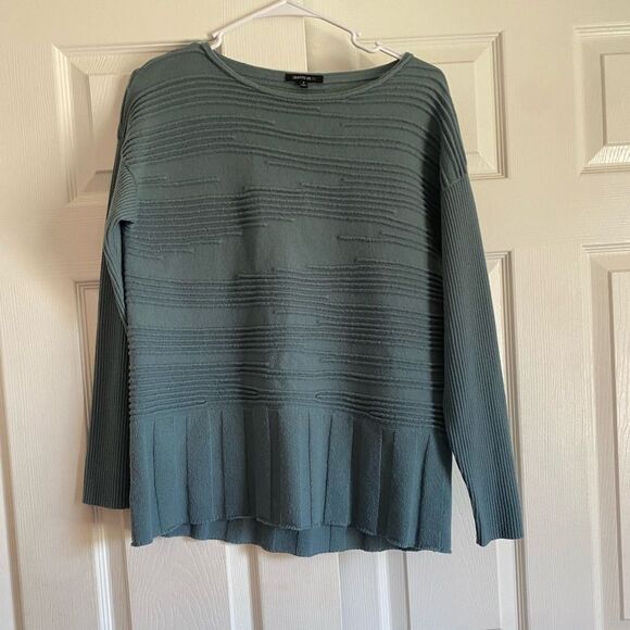 Lafayette148 blue green sweater small wool cashmere blend ribbed high low - Picture 1 of 7